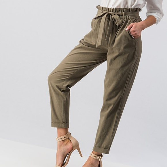*1 LEFT* FOLDED PLEAT DETAIL PEGGED PANTS WITH TIE - Picture 6 of 8